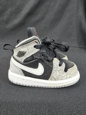 Nike Air Jordan 1 Mid SE Elephant Toe Grey Black Toddler Shoes Size 4C